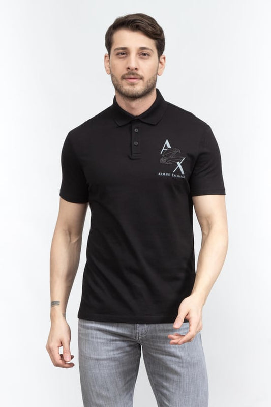 Armani Exchange Crew-Neck Polo With Chamoi Print Logo - Regular Fit