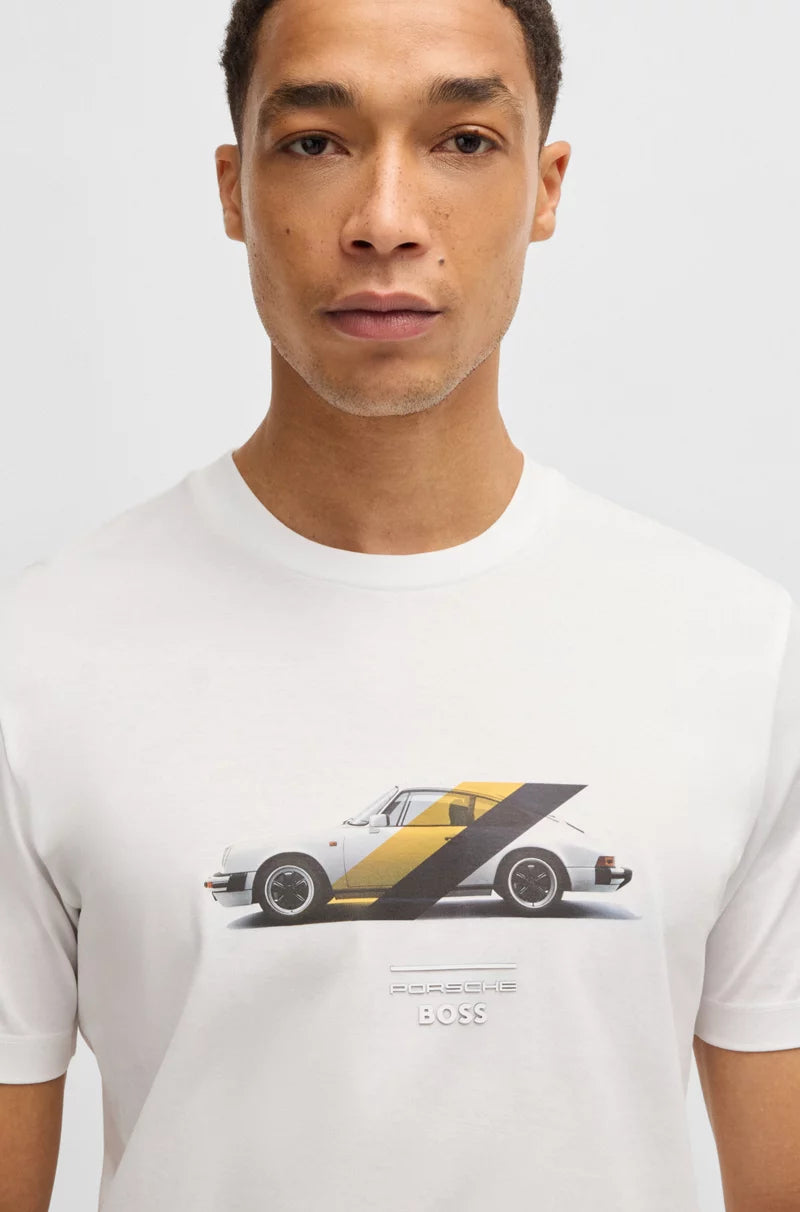 PORSCHE X BOSS MERCERIZED-COTTON T-SHIRT WITH COLLABORATIVE BRANDING