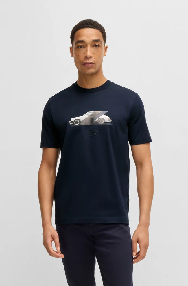 PORSCHE X BOSS MERCERIZED-COTTON T-SHIRT WITH COLLABORATIVE BRANDING