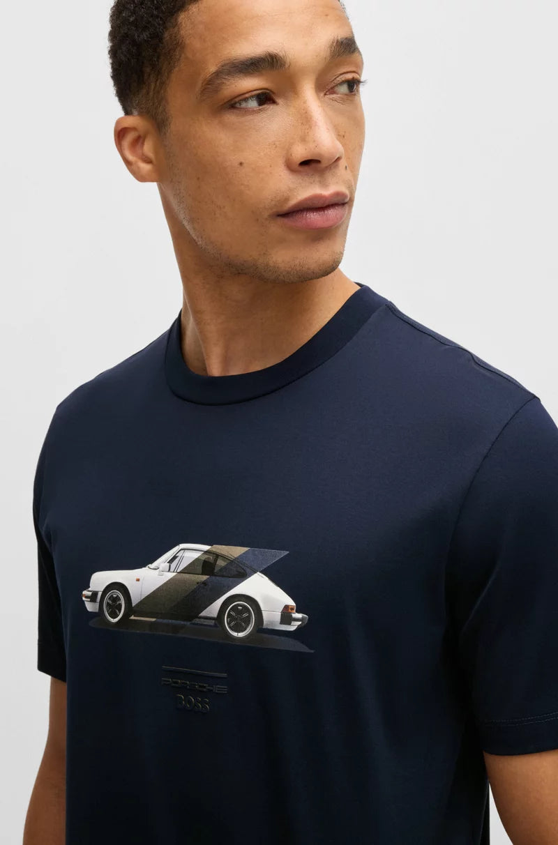 PORSCHE X BOSS MERCERIZED-COTTON T-SHIRT WITH COLLABORATIVE BRANDING