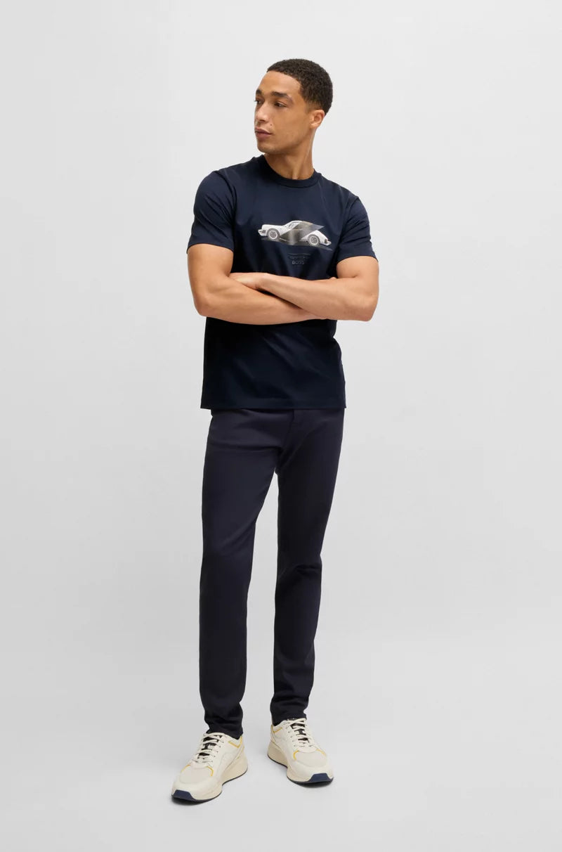 PORSCHE X BOSS MERCERIZED-COTTON T-SHIRT WITH COLLABORATIVE BRANDING