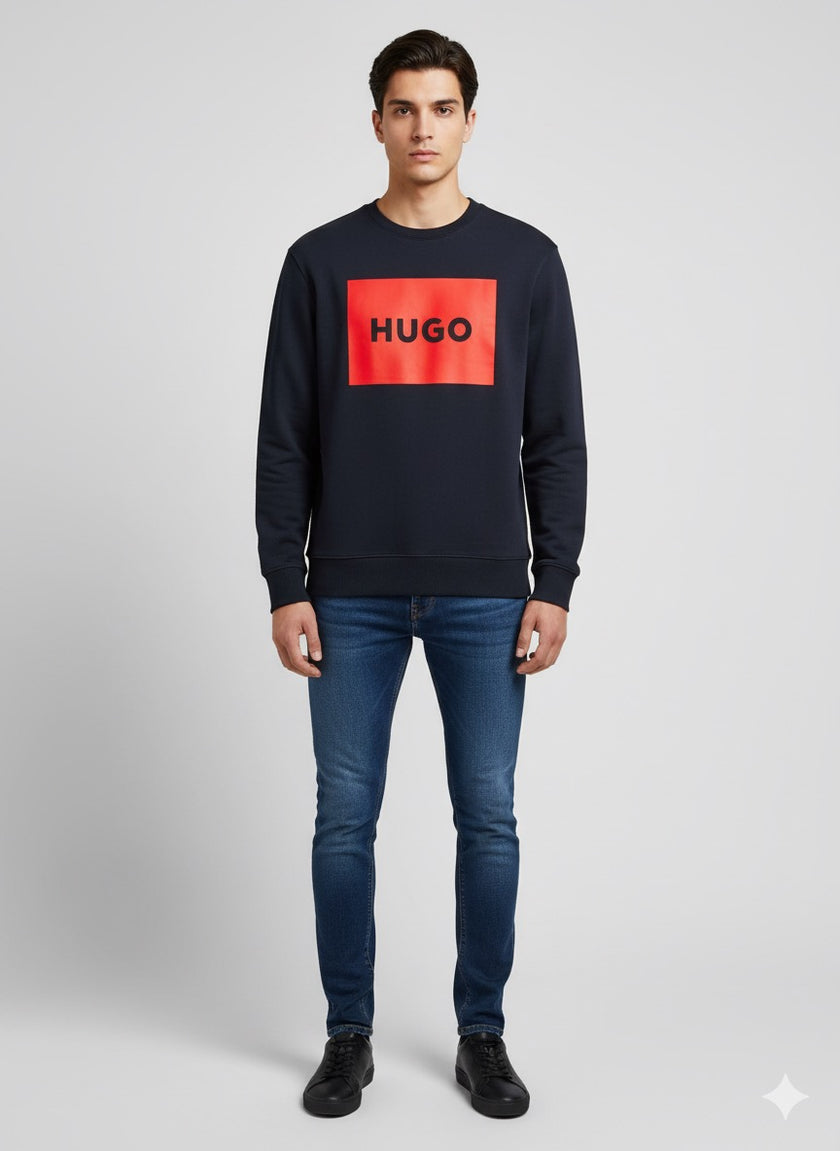 Hugo Red Line Sweater With Printed Logo